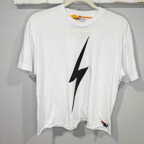 Aviator Nation Tops - Aviator Nation White Tee with Black Lightning Bolt